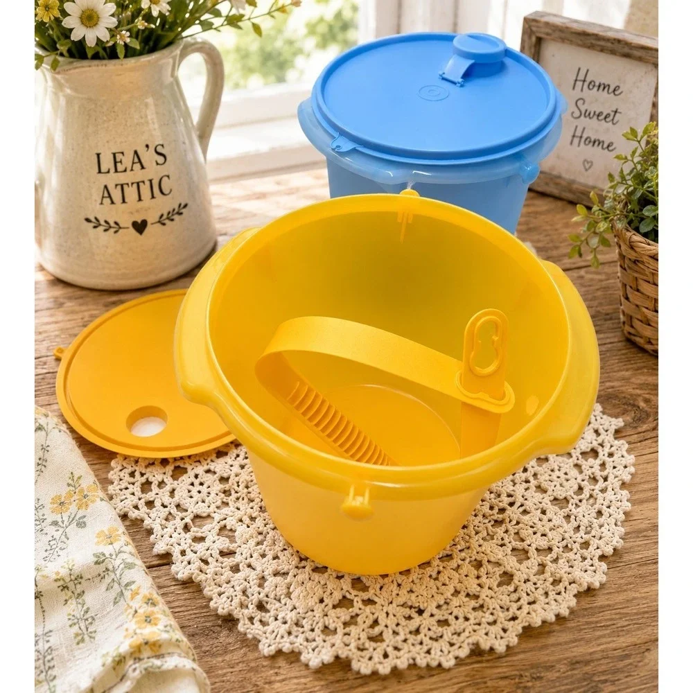 Vtg Tupperware Jumbo Containers 2 Harvest Yellow Blue Lids 5L Cottagecore